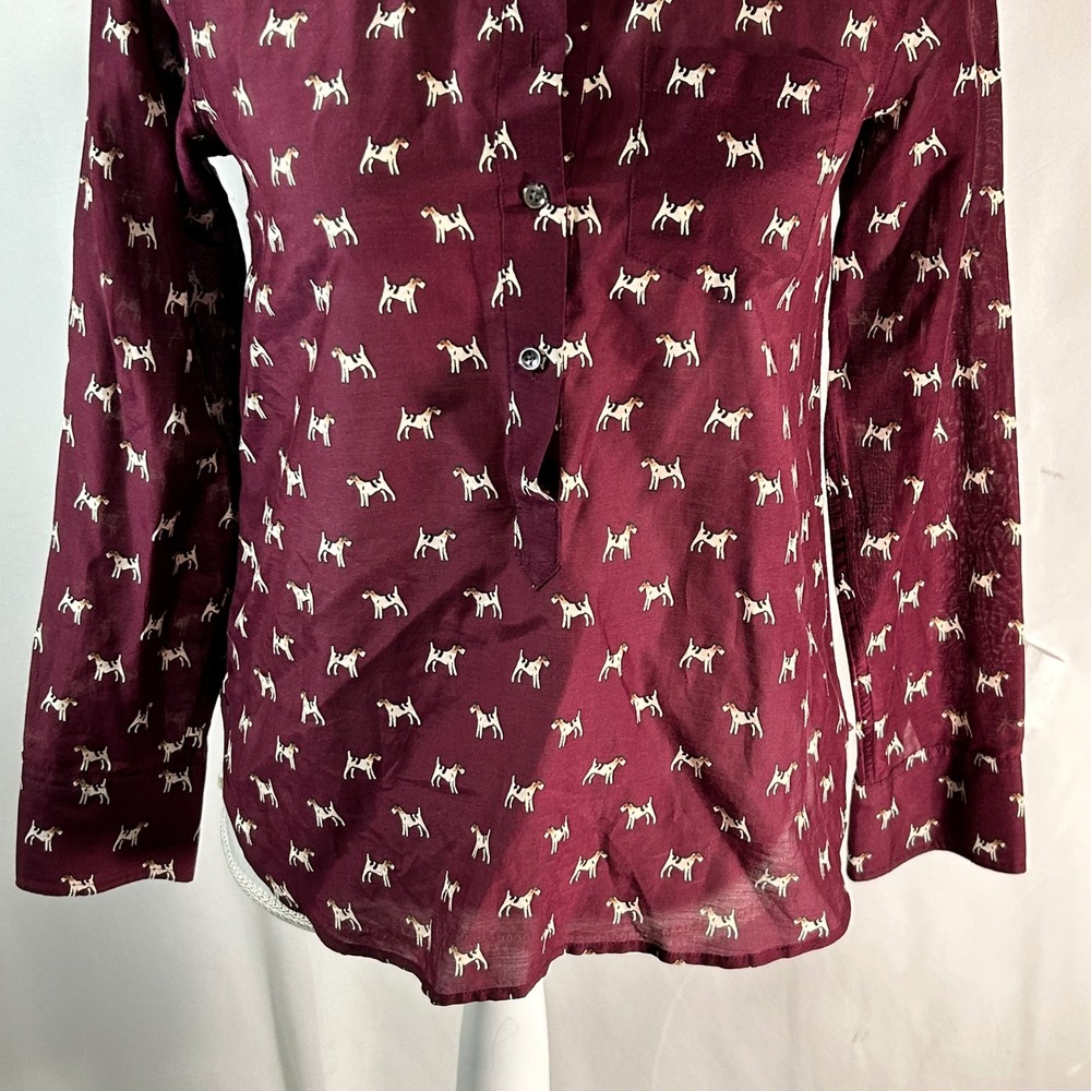 J. Crew Burgundy Dog Print Button Up Shirt Top Women OP Long‎ Sleeve - Picture 8 of 8